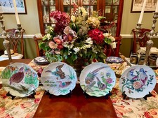 4 Vintage Chinese Porcelain Bird Decorative Plates — Hand Decorated picture