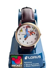 Vintage Lorus Disney Goofy Quartz Analog Watch Gold Tone Brown Leather RZN02AX picture
