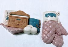 Vintage 1992 Burwood Kitchen Wall Plaques Oven Mitt and Recipe Box picture