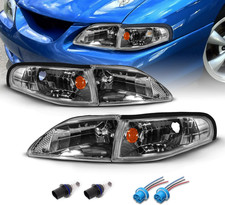 for 1994-1998 Ford Mustang Gun-Metal Replacement Headlights Corner Turn Signal S picture