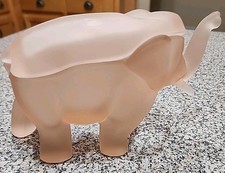 Vintage Pink Frosted Glass Elephant Trinket Box | Satin Glass Vanity Decor picture