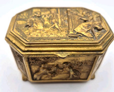  Antique Weidlich Bros Gilt Metal Jewelry Casket Box Hexagon Garden Scene picture