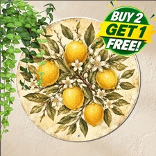 Lemon Floral Mediterranean Pattern Round Metal Sign Garden Kitchen Wall Plaque picture
