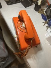 VINTAGE 70's Bright Orange Version  ITT 554 Retro Rotary WALL Telephone READ picture
