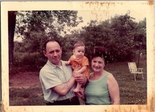 Vintage 1962 Kodak Color Photo Family Portrait Man Woman Baby Outdoor Snapshot picture