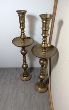 Vintage Pair Etched Brass Floor Candlesticks 38