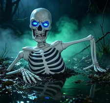 Giant Halloween Skull Decoration LED Glowing Eyes Poseable Arms Outdoor Yard Pro picture