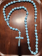 Vintage French Wood Bead Wall Rosary Crucifix 40 Inch Catholic Cross INRI Large picture