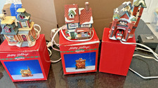 Leewards Happy Holidays Porcelain Village Houses Lot of 3 Lighted Boxed Works picture