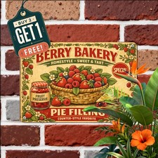 Fresh Baked Strawberry Pie Tin Sign Rustic Bakery Farmhouse Metal Wall Plaque picture