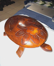 Vintage Hand Carved Wooden Turtle Lidded Trinket/Keepsake Box - Small picture