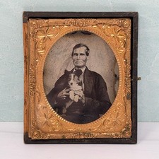 1/6th Plate Ambrotype Older Man with Dog Half Case picture