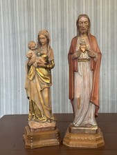 VTG 12” Hand-Carved Wood  Statues Jesus & Mary w/baby Jesus Made In Italy picture