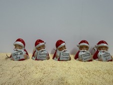 Vintage Ardalt Japan Santa Christmas Bells Set Of 5 Holiday Greetings Ornaments picture