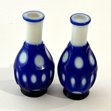Pair of Cobalt Blue & White Peking-Style Overlay Glass Vases, Early 20th Century picture