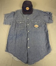Vintage 1950s 60s Esso Gas Station Uniform Shirt Hat Redline Selvedge XL picture