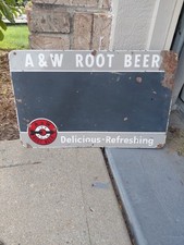 c.1950s Original Vintage A&W Rootbeer Sign Metal Chalkboard Delicious Refreshing picture