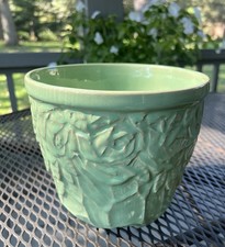 McCoy Vtg Rose & Leaves Jardinière /Planter Seafoam Green 7.5” Mid Century NICE picture