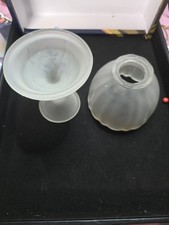 Vintage Frosted White Satin Fairy Lamp 2-Piece Candle Holder Scalloped MCM picture