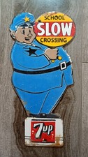 Vintage 7up School Crossing Sign: Porcelain Enamel Metal, 8