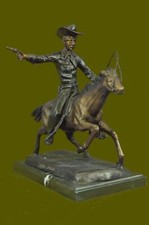 Bronco Buster Remington Western Cowboy Horse Rodeo Rider Bronze Marble Statue picture