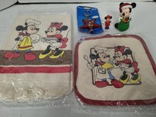 VTG Walt Disney Kitchen Towel & Pot Holder Set Mickey & Minnie Mouse & Figures  picture