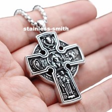 Mens Russian Greek Orthodox Crucifix Cross Pendant Necklace Stainless Steel Men picture