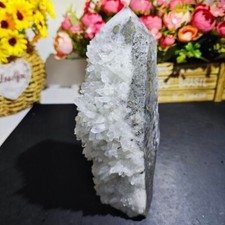 Large 1kg Clear Quartz Cluster & Pyrite Tower Point Crystal Gemstones Minerals picture