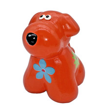 VTG 1960s Hippy Bright Orange hand painted Dog Flower Power Piggy Bank w/ plug picture