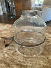 Antique  Hoosier Cabinet Flour Sugar Dispenser Ribbed Glass Jar Lever picture