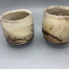 Hagi yaki ware Yunomi Japanese pottery tea cup set of 2 Murasaki Shino Glaze picture
