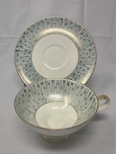 Vintage Mid Century Alka Kunst Bavaria Tea Cup Saucer Set Gold Atomic Starburst  picture