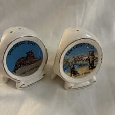 Vintage San Diego Souvenir 3 Sided Wildlife Transfer Wear Salt & Pepper Shakers picture