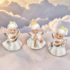 Vintage Napcoware Porcelain Holiday Musical Angels Miniature 2” Trio Extra Angel picture