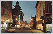 Vintage San Francisco Chinatown Night Street Scene Postcard, Grant Ave 1960s picture