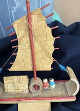 VINTAGE HANDMADE CHINESE JUNK FISHING BOAT, BAMBOO - MANCAVE NAUTICAL picture