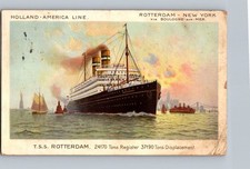Postcard T.S.S. Rotterdam Steam Ocean Liner Holland-American LineNew York  1914 picture