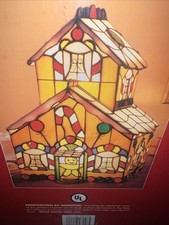 Vintage 2001 Costco Stained Glass Gingerbread House Accent Lamp Light NIB Mint picture