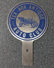 VTG Metal Texas Arkansas Antique Auto Club License Plate Frame Topper Gas & Oil picture