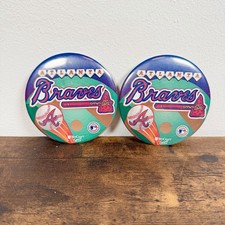 Vintage Atlanta Braves Pinback Buttons Wincraft MLB Lot x2 | 90’s Made In USA picture