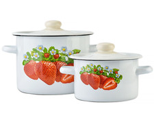 Novomoskovsk Strawberry Enamel Stockpot Set Vintage Cooking Pot Set [2 qt, 5 qt] picture