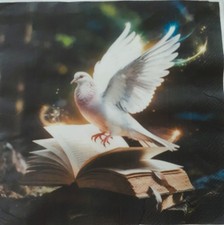 2 individual Paper Decoupage NAPKINS - ELEGANT DOVE ON BOOK 1 MOTIF picture