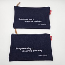 2 Navy Blue Viking Wool Money Bag Travel Bag Pencil Pouch Albert Einstein Quote  picture