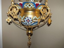 Vintage Large Russian Orthodox Pendant Lampada Church Vigil Sanctuary Lamp Light picture