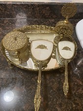 vintage Hollywood Regency-style gold-plated ormolu filigree vanity 7 Pieces set picture