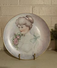 Vintage hand painted Victorian Lady Portrait on Porcelain plate Germany OOAK picture