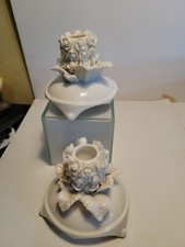 Arco White Rosebud Ceramic Candle Holders Made In Japan Milk Glass  picture