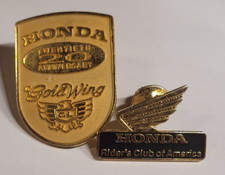 Vtg Lot 2 Honda Gold Wing Motorcycle Lapel Pin Pinback 20th Anniversary Biker picture
