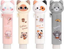 4PCS Retractable Cat Pencil Erasers, Cute Cartoon Eraser Set in 4 Colors picture