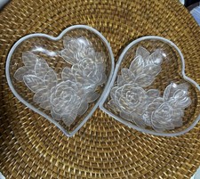 Vintage Studio Nova Winter Rose Crystal Glass Heart Shaped Set Of 2 picture